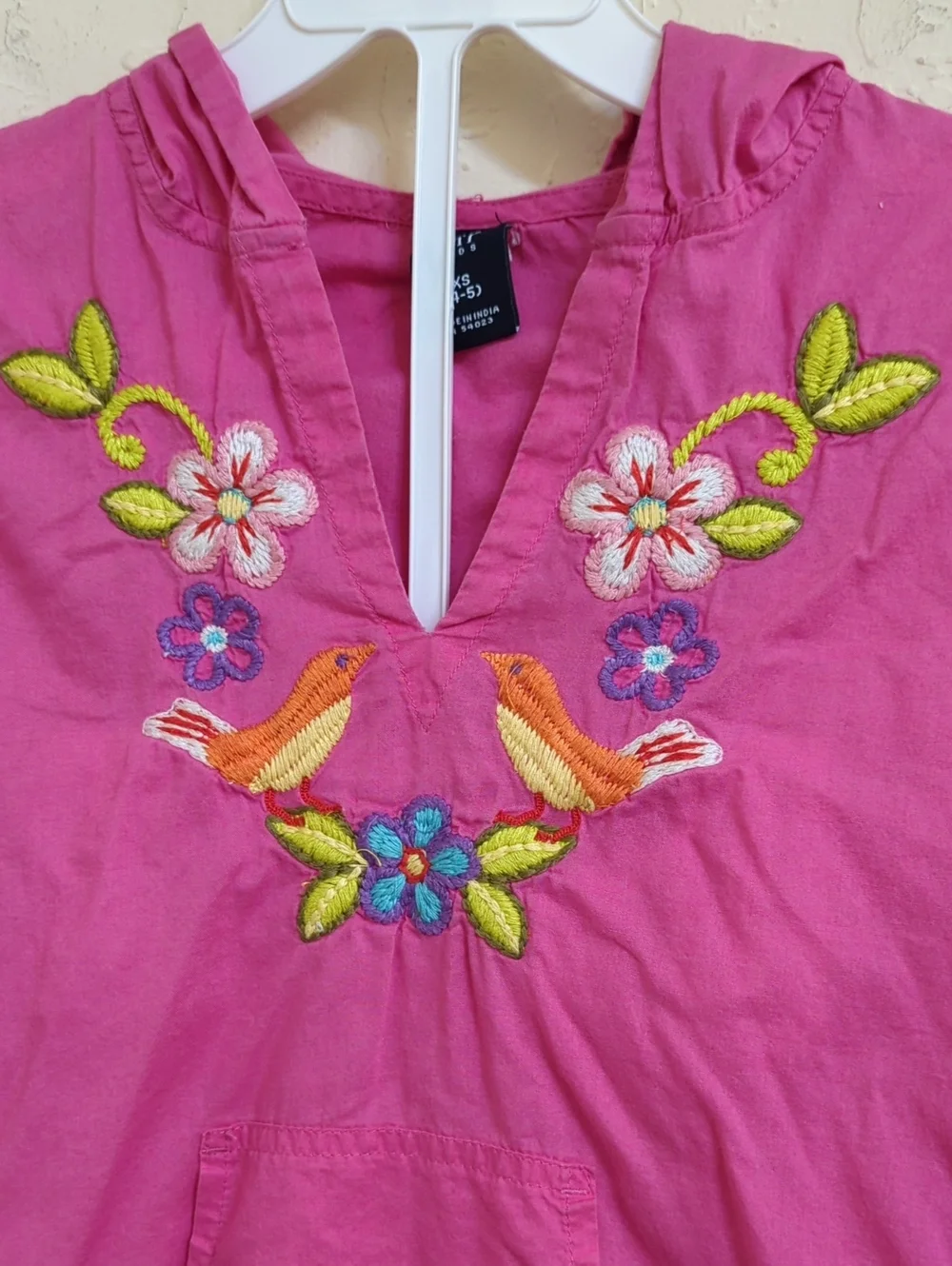 GAP Kids Fuschia Pink Hooded Long Sleeve Embroidered Cotton Tunic Size 4-5